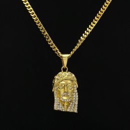 Mens Hip Hop Necklace Jewellery Iced Out JESUS Piece Pendant Necklaces With 70cm Gold Cuban Chain174F