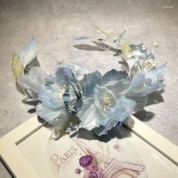 Headpieces Gradient Blue Bride Flower Headdress Oil Painting Wind Sample Wedding Hair Accessories