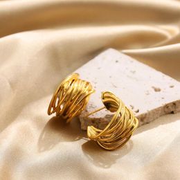 Hoop Earrings Trendy Multilayer Hollow Line Texture For Women Golden Colour C Shape Creative Earring Minimalist Jewellery Gift