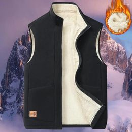 Men's Vests Fall Winter Men Vest Stand Collar Neck Protection Zipper Closure Thick Plush Warm Windproof Solid Colour Soft Plus Size Cardigan