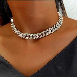 13mm Miami Cuban Link Chain Gold Silver Color Choker Necklace for Women Iced Out Crystal Rhinestone Hip Hop Jewlery9532457