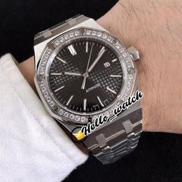 3A 41mm Asian 2813 Automatic Mens Watch Black Texture Dial Diamond Bezel Stainless Steel Bracelet Sapphire Watches 15400 Hello W312S