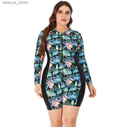 Swim wear European and American Large Size One-Piece Swimsuit Women's Conservative Women's Diving Suit Printed Long Sleeve SwimsuitL23118