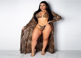 Bikini 3PCS Summer Swimwear Women Leopard Print Beach Wear High Cut Thong Set Swimsuit Cover Up Candigan Bathing Suit Sarongs1373340