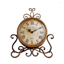 Table Clocks Battery Operated Silent Clock Home Bedroom Living Room Office Decor Vintage Retro Iron Ornament P15F