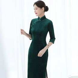 2023 Ethnic Clothing Women Large Size Cheongsam Slim Improved Velvet Dress High-End Vintage Qipao Female Traditional Long Dresses Chinese