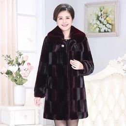 Women's Fur High Quality Faux Mink Coat Middle-Aged Women Winter Jacket Streetwear Thicken 5XL Mother Clothes Medium Length Overcoat