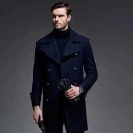 Jackets Winter Wool Men Suits Jackets Formal Business Double Breasted Male Trench Overcoat Solid Warm Thick Woollen Blends Outerwear