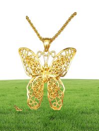 Hollow Butterfly Pendant Chain Necklace 18k Yellow Gold Filled Filigree Big Jewellery Gift7484215