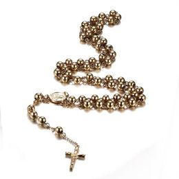 Fashion Rosary Charm Necklace Stainless Steel Cross Beads Rosary Pendant Necklace for Women and Men Jewelry239r