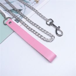 Chokers Sexy Pink Faux Leather Choker Necklaces Gothic Collar Stainless Steel Leash Chain Traction Harajuku Accessories Women Jewe175c