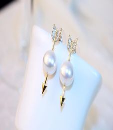 Wholeins fashion designer unique funny punk style arrow pearl stud earrings for woman girls2130550