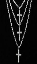 Unisex Men039s Stainless Steel Pendant Necklace CZ Cubic Zircon Cross Hip Hop Cluster Simulated Diamond Tennis 455060cm Chain3798338