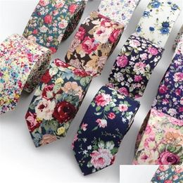 Neck Ties Cotton Flower Tie Mens Colourf Floral Necktie Narrow Paisley Slim Skinny Cravate Thick Neckties T200805 Drop Delivery F Dh6Ip