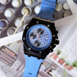 All Dials Working Automatic Date Men Watches Luxury Fashion Mens rubber strapQuartz Movement Clock Gold Silver Leisure Wrist Watch210i