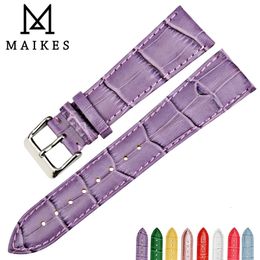 MAIKES High Quality Genuine Leather Watch Band Beautiful Purple Accessories Strap 12mm 14mm 16mm 17mm 18mm 19mm 20mm 22mm 240112