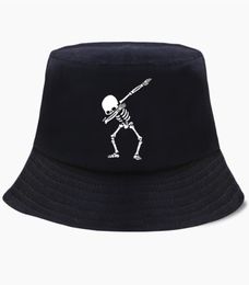 Berets Bucket Hat Cap Funny Dabbing Skull Dance Hip Hop Skeleton Men Womens Bob Panama Swag Punk Fisherman Hats Outdoor Sun Black 6403938