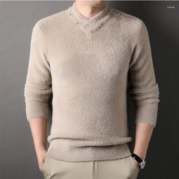 Men's Sweaters Winter Velvet Thickened Mink Fleece Scarf Collar Letter Cross Warm Fashion Pullover Bottom Shirt