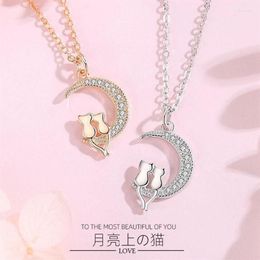 Pendant Necklaces Cute Animal Cat Moon Necklace Charm Lovers Chain Kitten Lucky Jewellery For Women Gift238P