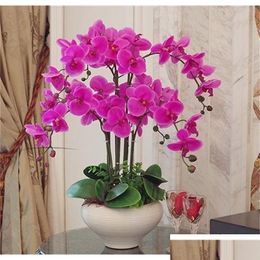 Dried Flowers 1 Set Designed Orc Phalaenopsis Real Touch Flower High Grade Table Arrangement Like Blue White Purple T200509 Drop Del Dhhqs