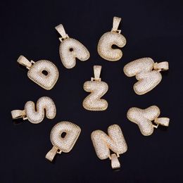 A-Z Custom Name Bubble Letters Necklaces & Pendant Bling Cubic Zircon Hip Hop Jewelry 2 Colors with Cuban chain s265W