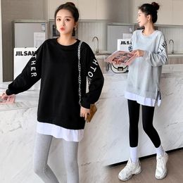Sweatshirts 811# Autumn Sports Casual Maternity Hoodies Patchwork Fashion Chic Ins Sweatshirt Clothes for Pregnant Women Pregnancy Tops