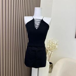 Women's Tanks Women Black Gothic Lace-up Crop Top Vintage Y2k 2023 Camisole Fashion Streetwear Corset Off Shoulder Vest Emo 2000s Clothes