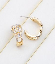 Fashion Design Brand Letter 18K Gold Plated Stud Earrings Luxury Womens Crystal Rhinestone Geometry Round 925 Silver Ear Loop High4220364