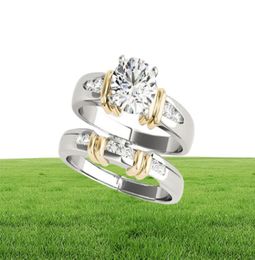 AINUOSHI Trendy 925 Sterling Silver Women Wedding Engagement Ring Sets Yellow Gold Color 1ct Round Aniversary anillos de plata Y203136006