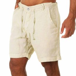 Men's Pants Short Buttons Casual Lacing Pockets Waist Men Fashion Cotton Shorts With For
