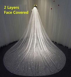 Two Layers Bling Bridal Veil Long Sparkly Glittering White Champagne Cathedral Sequins Blusher FaceCovered Veil With Comb X07268179137