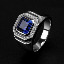 Whole Ring High Quliry Solitarie Blue Sapphire 925 Sterling Silver Simulated Diamond Wedding Men Ring gift Size 233v