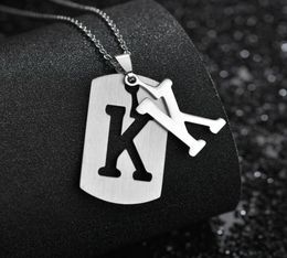 Stainless steel 26 English alphabet pendants necklace men Jewellery personality hollow letter pendant cross chain friendship gifts2557250