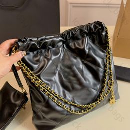 mirror quality designer bucket bag 31cm trash handbag small high quality tote shopping bag womens plaid pattern totes bags black soft purse luxury shoulder chain bag