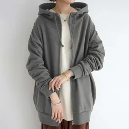Women's Hoodies Cozy Winter Sweatshirt Stylish Hooded Cardigan Lightweight Zip-up Jacket For Autumn/winter Solid Color Tunic