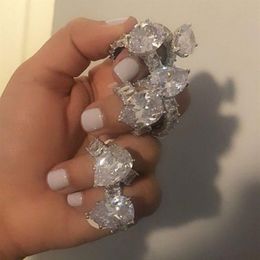 Handmade Drop Simulated Diamond Rings finger Luxury Baguette 925 Sterling Silver Wedding Engagement Rings set for Women Gemstone J259E