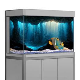 Decorations Decorations Aquarium Background Sticker Underwater Cave Stone HD Printing Wallpaper Fish Tank Backdrop Decorations PVC Landscape P