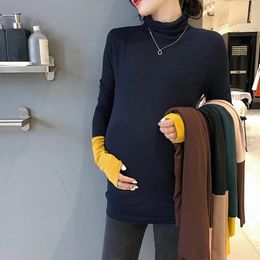 Shirts 2022 Spring Long Sleeve Round Neck Pegnant Women Cotton Tshirt Solid Color Pregnancy Basic Shirts Stretched Maternity Tops Tees