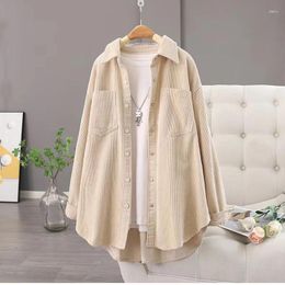 Women's Blouses Women Corduroy Shirt 2023 Autumn Long Sleeve Tum-Down Collar Loose Blouse Fashion Warm All Match Four Colours Tops