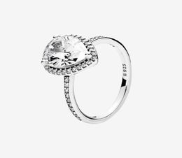 Big CZ diamond Wedding RING Women Girls Engagement Jewellery with Original box set for Sterling Silver Sparkling Teardrop Halo Ring7514108