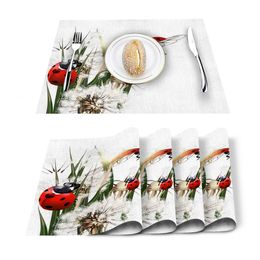 Dandelion And Ladybug Pattern Table Mat Kitchen Decoration Placemat Napkin For Wedding Dining Accessories 231225