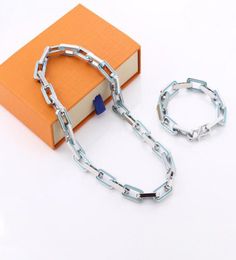 2021 ZB007YX Classic Fashion Bamboo Style Bangle Blue Men039s Link Chain Bracelet Necklace with Gift Box by ship1518575