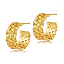 Hoop Earrings Minar Personality Hollow Out Braid C Shaped Geometrical Wide For Women's Girl 18K Real Gold Plated Brass Jewelry