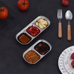 Stainless Steel BBQ Meat Sauce Single Grid Dishes Food Sushi Seasoning Separate Plates 2/3/4 Grids Roast Pepper Condiment Tray BH8177 FF