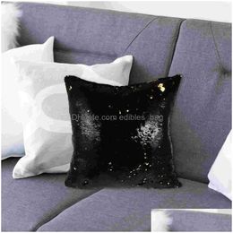 Cushion/Decorative Pillow Diy Two Tone Glitter Sequins Throw Cases And Ers Colour Changing Scale Sofa Pillowcase Blue Drop Delivery H Dhfdp