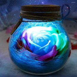 Decorative Flowers Preserved Real Roses Eco-friendly In Glass Flower Tank Elegant Night Light Bottle