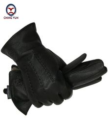 Winter men deer skin leather gloves male warm soft black sewing design men mittens imitate rabbit hair 70 wool lining07 LJ2012218929449