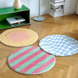 Irregular Checkerboard Bedroom Rug Round Simple Design Solid Colour IG Fashion Living Room Carpet Polyester Cute Decoration Home 231225