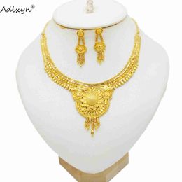 Pendant Necklaces Adixyn 24k Gold Color/Copper Necklace Earring Dubai Jewellery Set for Women Indian Wedding Jewellery Sets Nigerian Bridal Party GiftL231225