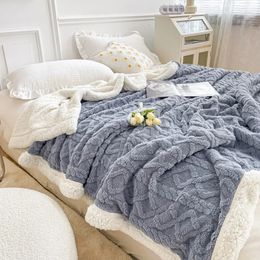 Home Thick Bed Blanket Double Sided Lamb Cashmere Fleece Plaid Blankets Winter Warm Throw Sofa Cover born Wrap Kids Bedspread 231225